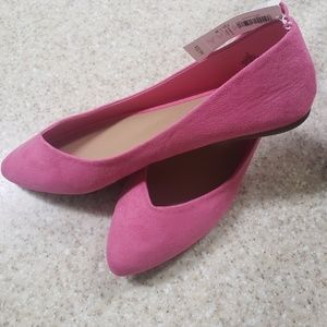 Women's hot pink faux suede flat shoes